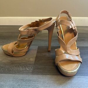 Nine West Tan Strappy Heels with Platform